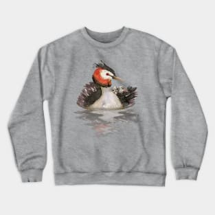 Great Crested grebe with chicks watercolor Crewneck Sweatshirt